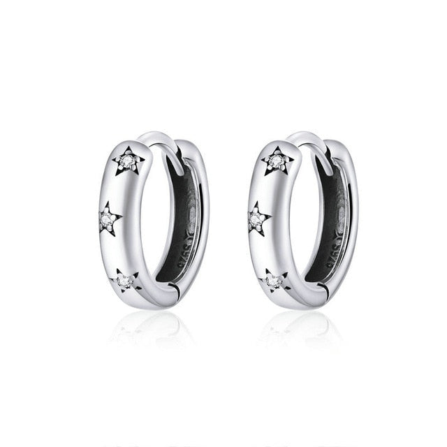 bamoer Silver 925 Jewelry Spraking Star Minimalist Ear Hoops Earrings for Women Sterling Silver Fine Jewelry Pendientes SCE873