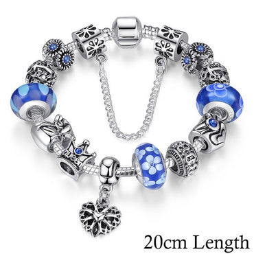 BAMOER Queen Jewelry Silver Plated Charms Bracelet & Bangles With Queen Crown Beads Bracelet for Women PA1823