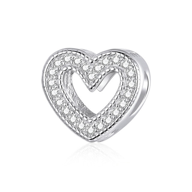 bamoer 925 Silver Jewelry Dazzling Heart Shape Charm for Original Bracelet Sterling Silver Metal Beads for Jewelry Making BSC213