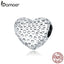 bamoer Genuine 925 Sterling Silver Shining Heart Charm for Original Luxury Brand Female Plated platinum Jewelry SCC1587