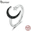 bamoer Authentic 925 Sterling Silver Mysterious Star & Moon Finger Rings for Women Adjustable Free Size Fine Jewelry BSR137