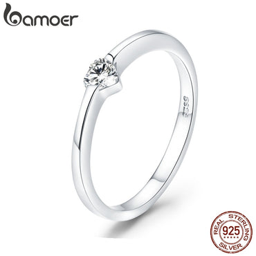 bamoer 925 Sterling Silver Luminous Finger Ring Simple Heart Wedding Rings for Women Wedding Engagement Jewelry SCR450