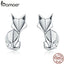 BAMOER Hot Sale Genuine 925 Sterling Silver Fashion Folding Fox Animal Stud Earrings for Women Sterling Silver Jewelry SCE526