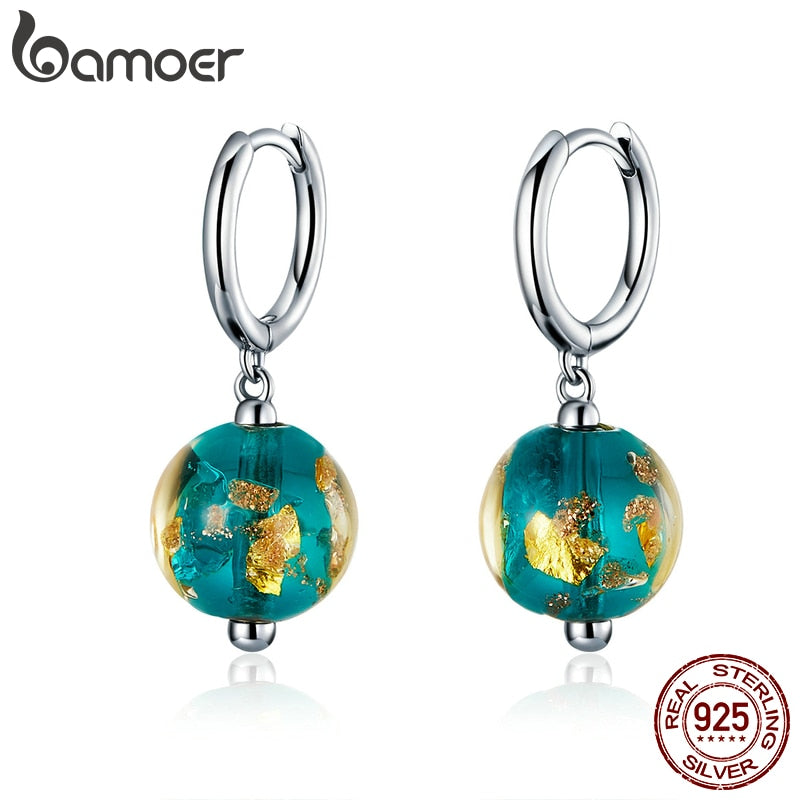 bamoer Genuine 925 Sterling Silver Fancy Glass Beads Drop Earrings for Women Exotic Dangle Earing Fashion Jewelry SCE817