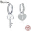 BAMOER Classic 100% 925 Sterling Silver Love Heart Shape Key Lock Drop Earrings for Women Wedding Engagement Jewelry SCE577