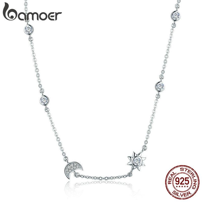 11.11 Sales 925 Sterling Silver Sparkling Moon and Star Exquisite Pendant Necklaces for Women 925 Silver Jewelry Gift SCN272 - BAGREER