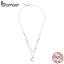 BAMOER Genuine 925 Sterling Silver Moon & Star Double Layers Chain Pendants Necklaces for Women Sterling Silver Jewelry BSN038