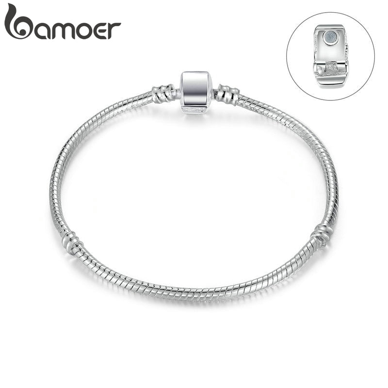BAMOER High Quality Wholesale Silver Color Basic Snake Chain Magnet Clasp for Charm Bracelet Beads & Jewelry Making PA9010