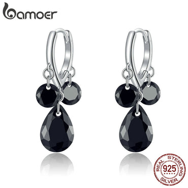 bamoer Waterdrop Dangle Earrings for Women 925 Sterling Silver Black CZ Retro Statement Jewelry 2020 Original Design BSE401