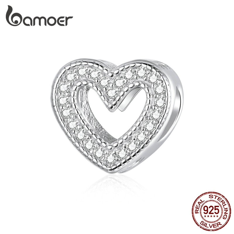 bamoer 925 Silver Jewelry Dazzling Heart Shape Charm for Original Bracelet Sterling Silver Metal Beads for Jewelry Making BSC213