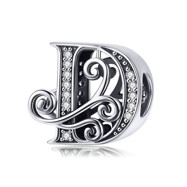 BAMOER 2019 NEW 925 Sterling Silver Vintage A to Z Clear CZ 26 Letter Alphabet Bead Charms Fit Bracelets DIY Jewelry BSC030