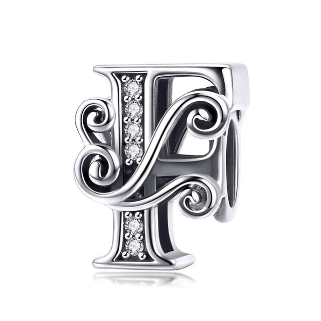 BAMOER 2019 NEW 925 Sterling Silver Vintage A to Z Clear CZ 26 Letter Alphabet Bead Charms Fit Bracelets DIY Jewelry BSC030