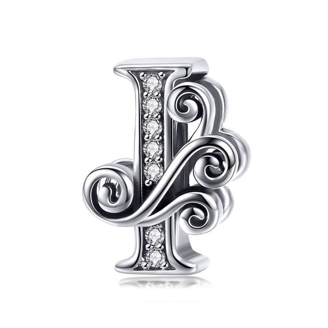 BAMOER 2019 NEW 925 Sterling Silver Vintage A to Z Clear CZ 26 Letter Alphabet Bead Charms Fit Bracelets DIY Jewelry BSC030