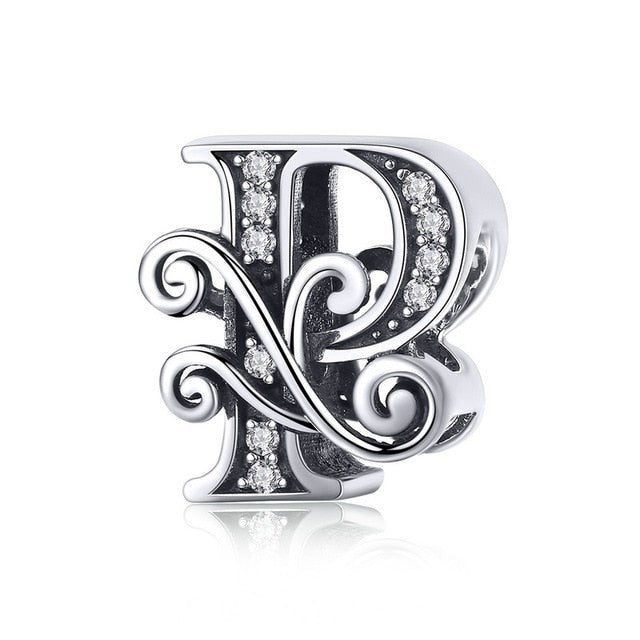 BAMOER 2019 NEW 925 Sterling Silver Vintage A to Z Clear CZ 26 Letter Alphabet Bead Charms Fit Bracelets DIY Jewelry BSC030