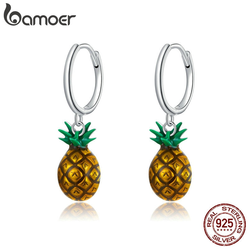 bamoer Authentic 925 Sterling Silver Vibrant Pineapple Earrings for Women Korean Style Fine Jewelry Moda Bijoux SCE906