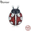 bamoer Ladybug Metal Beads for Women Jewelry Making 925 Sterling Silver Red Enamel Charm fit Original Bracelet DIY SCC1481