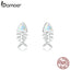 bamoer Opal Jewelry genuine 925 Sterling Silver Fish Bone Stud Earrings for Girl Kids Silver 925 Jewelry Gifts SCE857