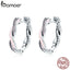 BAMOER Authentic 100% 925 Sterling Silver Pink & Clear CZ Twist Of Fate Hoop Earrings for Women Fashion Earrings Jewelry SCE297