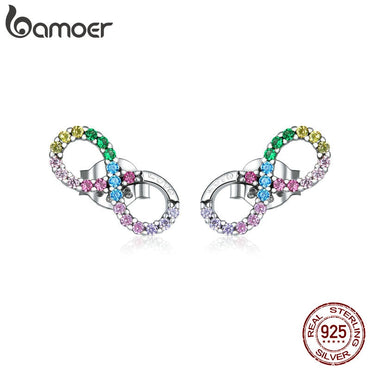 bamoer Genuine 925 Sterling Silver Rainbow Color Infinite Love Stud Earrings for Women Fine Jewelry 2020 New Bijoux SCE893
