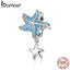 bamoer Authentic 925 Sterling Silver Blue CZ Starfish Pendant Charm fit for Women Original Silver Bracelet Jewelry DIY BSC252