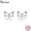 bamoer Silver 925 Jewelry White Enamel Butterfly Stud Earrings for Women 925 Sterling Silver Pins Mode Female Oreilles SCE876