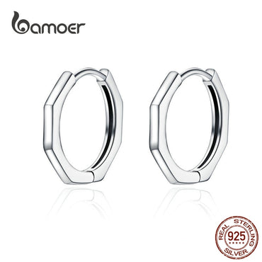 BAMOER Minimalist Geometric Hoop Earrings for Women Authentic 925 Sterling Silver Small Simple Ear Hoops Fine Jewelry SCE622
