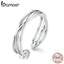 BAMOER Authentic 925 Sterling Silver Geometric Twisted Wave Open Size Finger Rings Women Wedding Engagement Jewelry SCR483