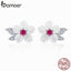 BAMOER Earrings for Women Sterling Silver Pure Shell Leaf Flower Stud Earring Fashion Korea Style 925 Silver Jewelry 2019 BSE055