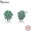 bamoer 925 Sterling Silver Green CZ Leaf Monstera Stud Earrings for Women Summer Holiday CZ Fine Jewelry Pendientes SCE910