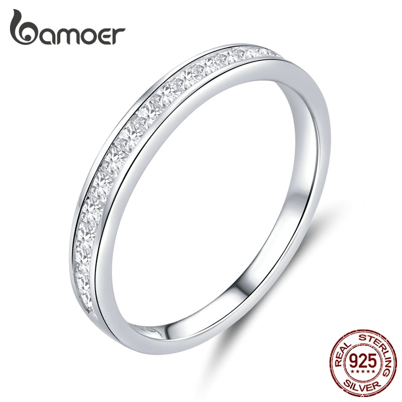 bamoer Genuine 925 Sterling Silver AAA Zirconia Finger Rings for Women Wedding Band Engagement Statement Jewelry Anel BSR113