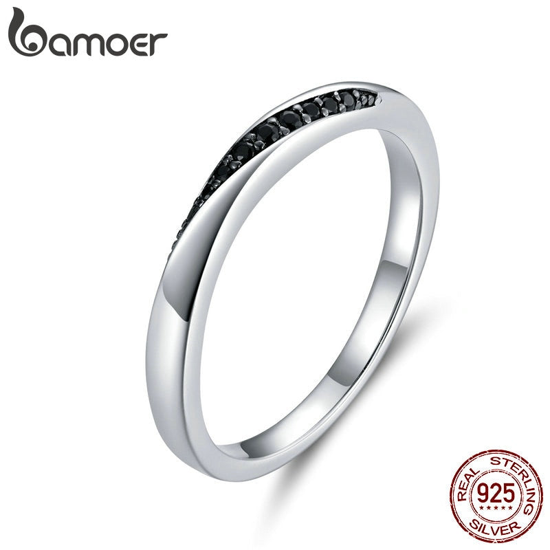 bamoer Authentic 925 Sterling Silver Mobius Ring CZ Tiny Pendant Finger Rings for Women Engagement Statement Jewelry BSR130