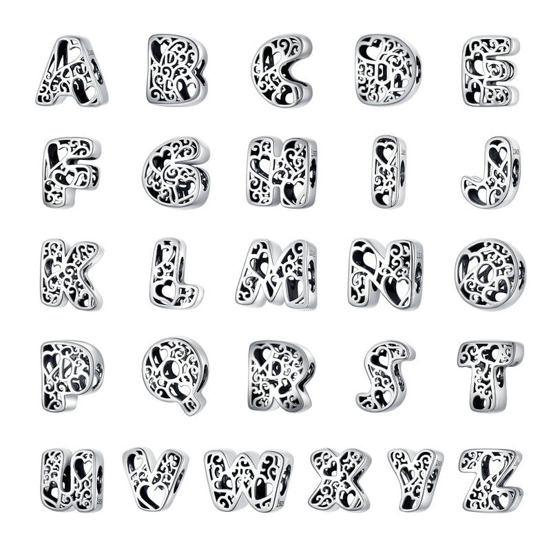 bamoer Funny Bubble Letter Alphabet Metal Beads for Original Silver 925 Bracelet Heart Pattern Charms DIY Jewelry SCC1229