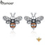 BAMOER High Quality 100% 925 Sterling Silver Bee Story Clear CZ Exquisite Stud Earrings for Women Fashion Silver Jewelry SCE344