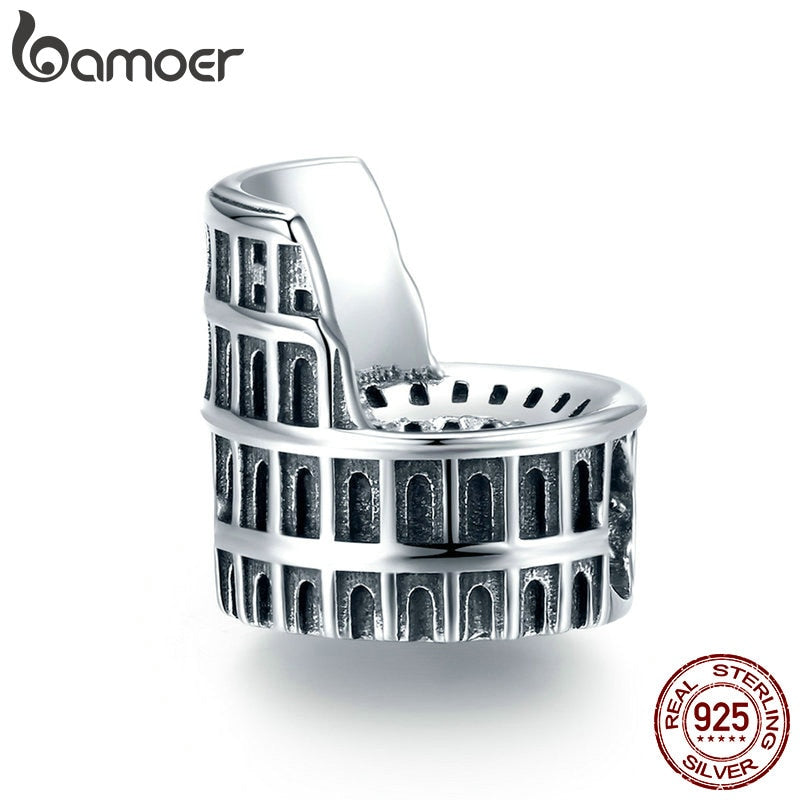 bamoer Landmark Rome Colosseum Charm 925 Sterling Silver Bead for Jewelry Making DIY Charms Bracelet Accessories SCC1543 SCC1543