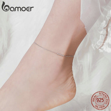 bamoer Silver  Small Beads Anklets for Women Beaded Summer Sterling Silver 925 Foot Jewelry Fashion Style Leg Bracelet SCT007