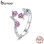 BAMOER 100% 925 Sterling Silver Winter Blooming Plum Flower Open Size Rings for Women Wedding Engagement Jewelry BSR022