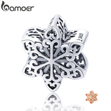 BAMOER Genuine 925 Sterling Silver Elegant Snowflake Openwork Beads fit Women Charm Bracelets & Necklace DIY Jewelry SCC719