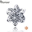 BAMOER Genuine 925 Sterling Silver Elegant Snowflake Openwork Beads fit Women Charm Bracelets & Necklace DIY Jewelry SCC719