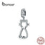 BAMOER Cat Kitty Pendant Charm 925 Sterling Silver Clear CZ Watting Pet Charms fit for Silver Snake Bracelet 3mm SCC1162