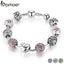 BAMOER Silver Plated Charm Bracelet & Bangle with Love and Flower Beads Women Wedding Jewelry 4 Colors 18CM 20CM 21CM PA1455