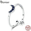 BAMOER Real 925 Sterling Silver Sparkling Blue Moon Star Clear CZ Finger Rings for Women Wedding Engagement Jewelry anel SCR437