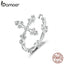 bamoer Retro Pattern Cross Adjustable Finger Ring for Women 925 Sterling Silver Vintage Flower Rings Silver Bijoux BSR041