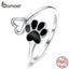 bamoer Authentic Sterling Silver 925 Black Enamel Dog Paw Heart Adjustable Finger Rings for Women  Jewelry Accessories SCR584