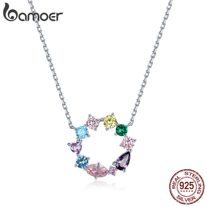 bamoer Wreath Necklace for Girl 925 Sterling Silver Jewelry Colorful AAA CZ Jewelry Original Design Gift for Women BSN178