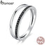 BAMOER Genuine 925 Sterling Silver Double Circle Black Clear CZ Stackable Finger Ring for Women Fine Silver Jewelry Gift SCR082