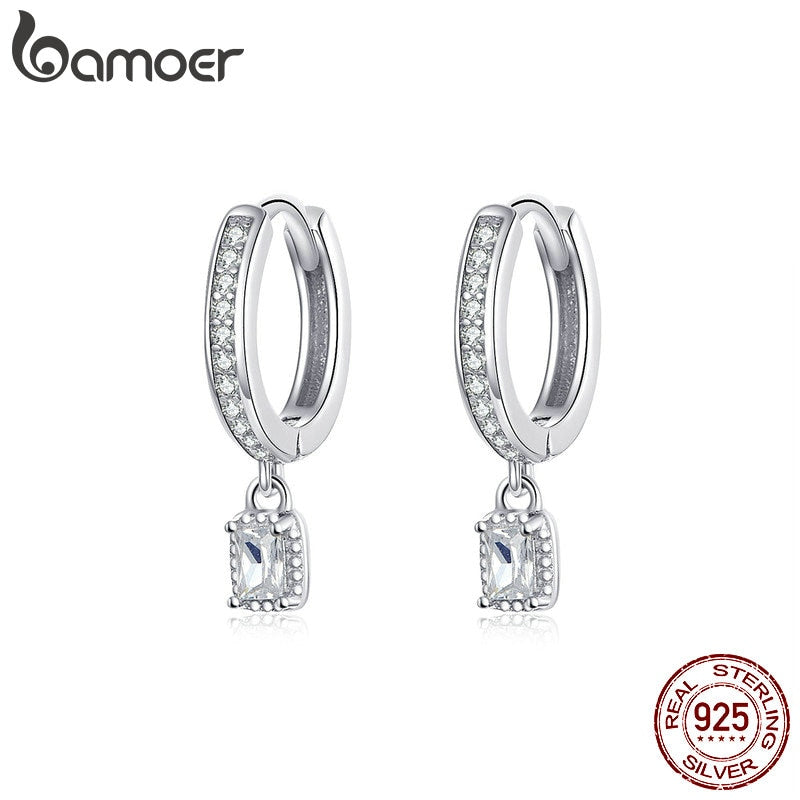 bamoer Hoop Earrings With Charm Solid Sterling Silver 925 High Quality CZ  Wedding Jewelry Engagement Statement Brincos BSE157
