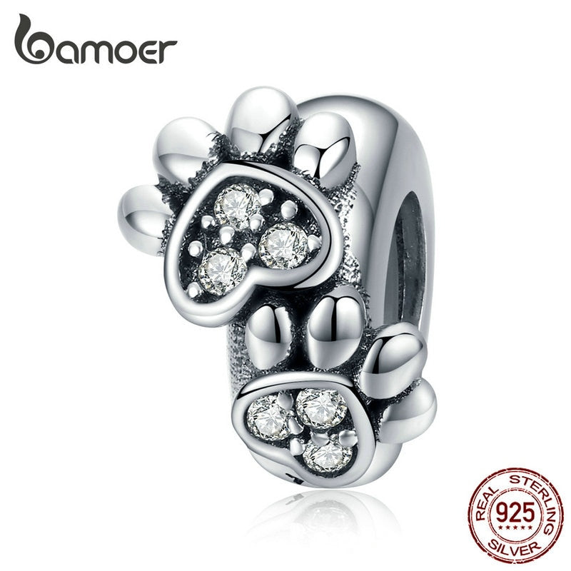 bamoer Pet's Footprint Stopper Charm for Women Original Silver 925 Bracelet DIY Jewelry Making Charms with Silicone SCC1312