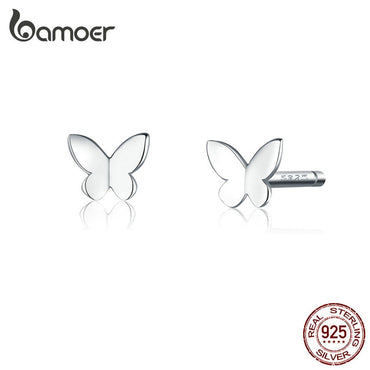 bamoer Genuine 925 Sterling Silver Small Simple Butterfly Stud Earrings for Women Silver 925 Anti-allergy Fine Jewelry SCE775