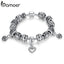 BAMOER Silver Plated Charm Bracelet & Bangle Silver Plated With Heart Pendant for Women Wedding Vintage Jewelry PA1431