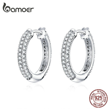 bamoer Ear Hoops 925 Sterling Silver Luxury Hoop Earrings for Women Wedding Engagement Jewelry Gifts Accessories 2019 BSE300